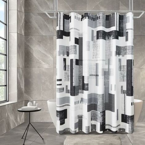 Black and Gray Shower Curtain Black and White Bathroom Shower Curtain Geometric Water Repellent Shower Curtain Set with Heavy Duty Gray Bathroom Curtain for Hotel Tubs, 72x72 (1/5)