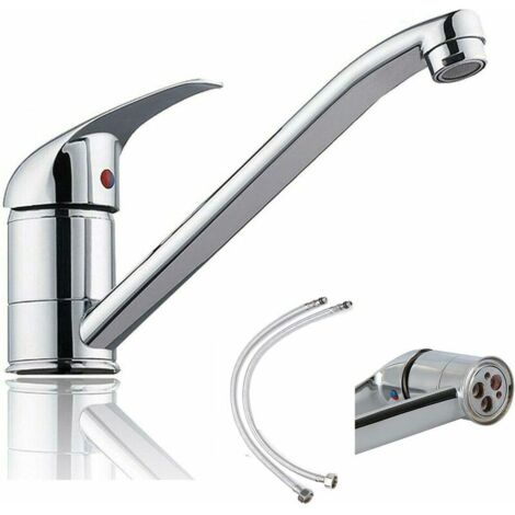 Kitchen Sink Taps Mono Basin Mixer Taps Faucet Modern Single Lever Chrome Kitchen Sink Swivel Spout Hot and Cold Water Mixer Sink Swivel Chrome Brass (1/5)