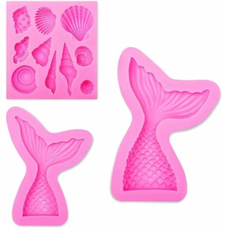 3Pack Seashell Mold and Mermaid Tail Mold Silicone Fondant Mold Soft Molds Soap Molds Silicone Fondant Mold Decoration Baking