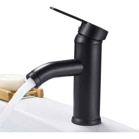 Mixer Taps for Bathroom Basin Black Stainless Steel Washroom Sink Faucet Single Lever One Hole Taps (1/4)