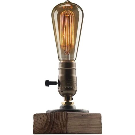 Industrial Steampunk Desk Lamp, Vintage Steam Punk Piping Table Lamp, Small Retro Edison Antique E27 Lamps with Accent Wood Base Minimalist Loft Style (No Bulb) (1/5)