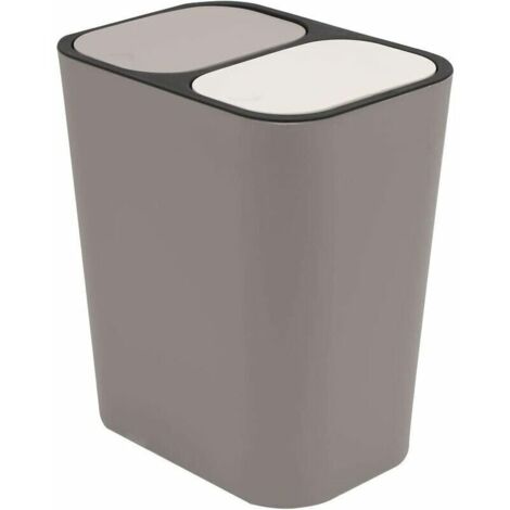 Double Recycling Waste Bin Trash Can Storage Box Container Rectangle Plastic Push-Button Dual Compartment for Kitchen Office Home Grey (1/4)