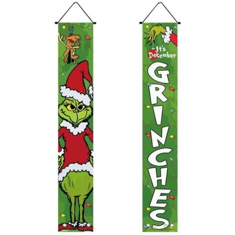 Grinch Christmas Ornaments - 'Merry Christmas' Porch Sign - Hanging Christmas Banners - 12" x 72" - Xmas Decor for Yard, Indoor or Outdoor - for Front Door (1/5)