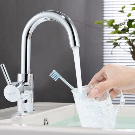 Single Lever Kitchen Sink Faucet Bathroom Sink Mixer Tap with 360° High Swivel Spout and Ceramic Cartridge, Single Lever Basin Faucet for Bathroom and Kitchen Sink and Basin (1/5)