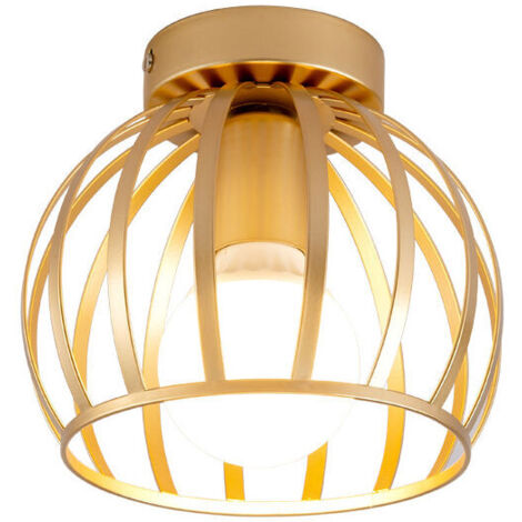 Vintage Ceiling Light Semi Flush Mount Ceiling Light Fixture Metal Cage Ceiling Lampshade with E27 Holder for Living Room Kitchen Bedroom Hallway Courtyard,Gold (1/5)