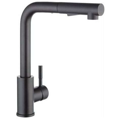 Kitchen faucet with black spray, kitchen mixer with pull-out spray, brushed 304 stainless steel kitchen faucet, 360°rotatable sink mixer, 2-jet sink faucet（Matte black） (1/5)