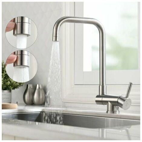 Folding Kitchen Mixer Tap with 2 Choice of Jets Kitchen Faucet Under WiFolding Kitchen Taps 360° Swivel Spout Folding Sink Mixer Tap Wiin Brass Stainless Steel 304 (1/5)