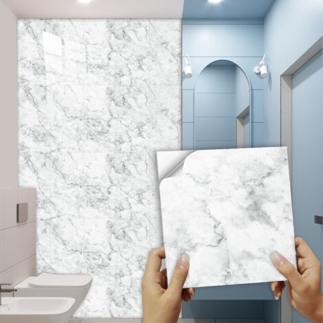 PVC Waterproof Bathroom Tile Sticker for Wall Removable White Marble Floor Sticker 30cm x 30cm Self Adhesive for Kitchen Backsplash Oilproof 10 Pieces (1/5)