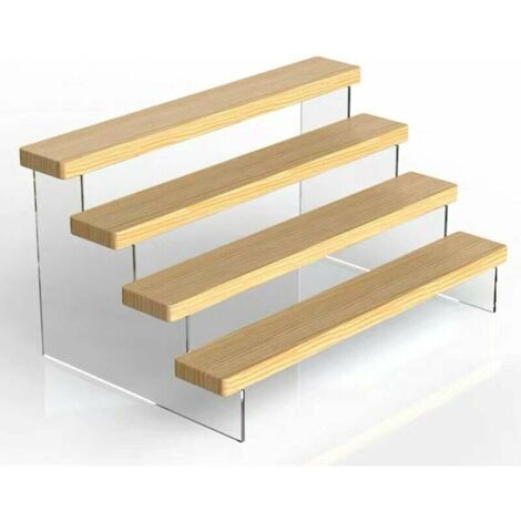 Acrylic 4 Tier Steps Display Stand, Wooden Staircase Shelf Organizer Collectible Decoration for Displaying Figure, Nail Polish, Doll, Cosmetics