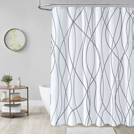 Gray and White Striped Fabric Bathroom Shower Curtain, 72 Inch Long Bathroom Shower Curtains, Weighted Hem, Hotel Style Waterproof Bath Accessories - Machine Washable (1/5)
