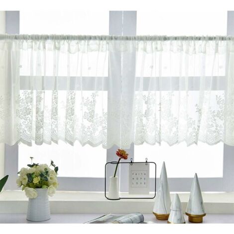 White Half Curtain Lace Tier Curtain for Small Window Bedroom Living Room Kitchen Cabinet Door Dustproof Half Drapery, 150 x 60cm (1/5)