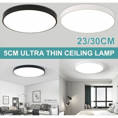 12 / 18W Round LED Downlight Down Light Ultra Thin Flush Chandelier for Living Room Bedroom Kitchen Balcony (Black, 23cm) (1/5)