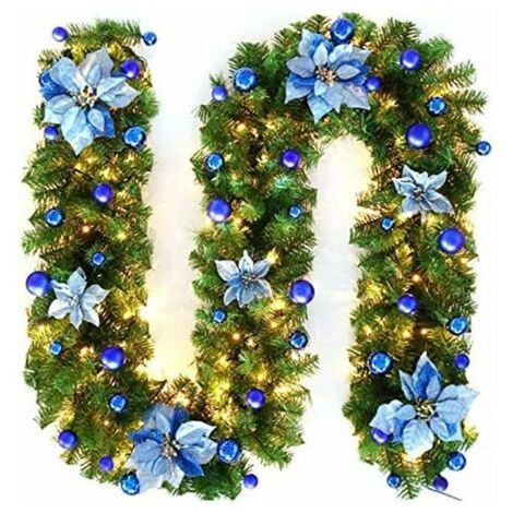 270cm Christmas Tree Garland, Artificial Christmas Tree Garland Lighted Lamp LED Lamp Decoration for Xmas Tree Door Staircase Fireplace (Blue) (1/5)