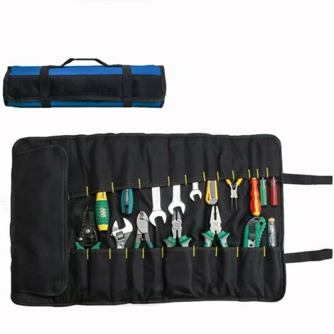 Tool Roll Bag, 37 Pocket Tool Bags, Multi-Purpose Tool Roll Up Bag, Tool Wrap Roll Organisers, Portable Tool Pouch, Screwdriver Spanner Roll Tools Storage - Blue (1/5)