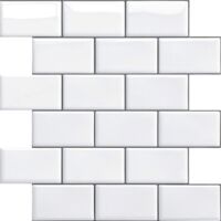Adhesive Backsplash for Kitchen Bathroom, Faux Self Adhesive Tiles Wall White Adhesive Kitchen Backsplash, Waterproof Metro 3D PVC Adhesive Wall Tiles, 4 Pieces (White, 4 Sheets)