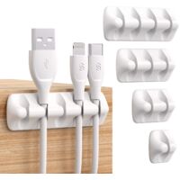 Clips d'organisateur de câble de bureau, lot de 5 range-câbles en silicone, cordon adhésif fixe, rangement de cordon de bureau pour cordons de chargeur/souris/casque/téléphone, blanc