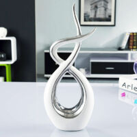 One Piece Silver Ceramic Ornament, Ceramic Table Decoration Sculpture, Modern Abstract Craft Living Room Decor Elegant Spiral Ornament - 14x36cm