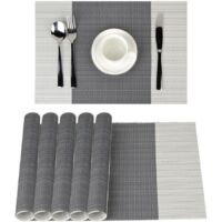 6 Pack Non-Slip PVC Placemats, Washable Placemats (45 x 30 cm), Placemats for Kitchen, Living Room, Garden or Dining Room (Gray Striped)