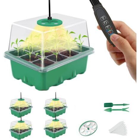 5-teiliges Mini-Gewächshaus-Pflanzenset, Anzuchtschale, Anzuchtset mit einstellbarer LED-Helligkeit, universelle Anzuchtschale für Zimmerpflanzen, Gewächshaus für Sämlinge mit Steuerung