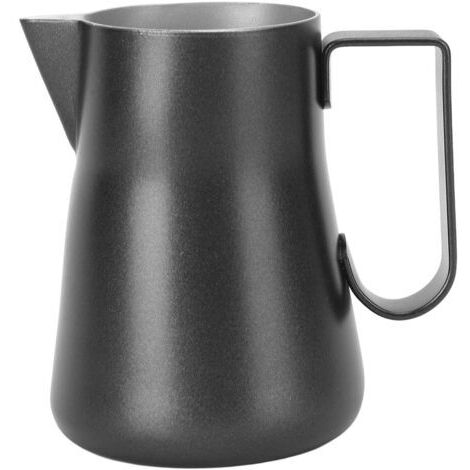 Milchaufschäumkännchen aus Edelstahl, Milchaufschäumkrug, Rührbecher, Kaffeekanne, 350 ml, schwarz, und ein Teelöffel (1/5)