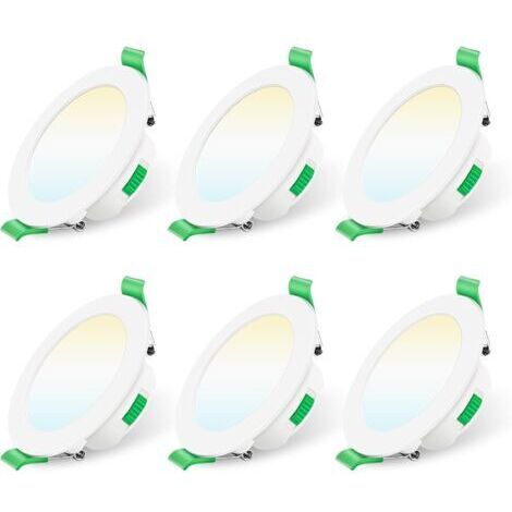 Dimmbare LED-Einbaustrahler, 230 V, 7 W, Deckeneinbaustrahler, 3000 K, 4000 K, 6500 K, wasserdicht (IP44), verstellbar, für Bad und Wohnzimmer, 6er-Pack, rund, weiß