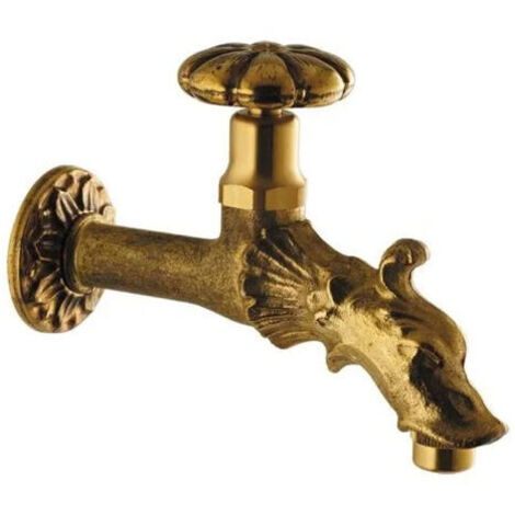 Gartenbrunnen-Wasserhahn in Drachenform aus poliertem Messing – 15x21 mm Außengewinde – Rundhebel zur Durchflussregulierung – Dekorativ und funktional