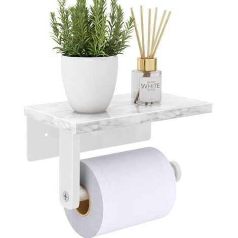 Toilettenpapierhalter mit Ablage aus Naturmarmor, Wandbefestigungsschrauben aus Edelstahl 304, Toilettenpapierrollenspender für Bad und WC, weiß (1/5)
