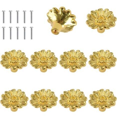 Set mit 10 blütenförmigen Schrankknöpfen aus Zinklegierung für Kleiderschränke, Schubladen, Kommoden, Einzelloch