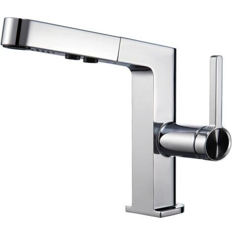 Waschtischarmatur mit ausziehbarer Brause und 2 Strahlarten, Chrom