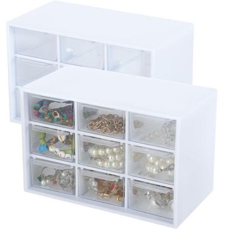 Aufbewahrungsboxen mit 2 Schubladen – Schubladenboxen, 18 × 11,8 × 10 cm, 9 transparente Aufbewahrungsboxen, ideal zur Aufbewahrung von Küchenutensilien und Bürobedarf (1/5)