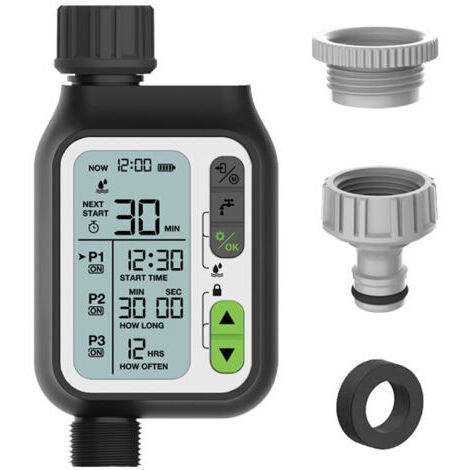 Ahlsen Automatischer Bewässerungs-Programmer, Gartenbewässerungs-Timer mit manueller Steuerung, Regensensor, wasserdicht und 3 separaten Bewässerungsprogrammen