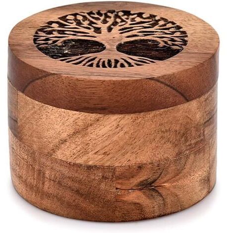 Handgefertigte Urne aus Akazienholz – Lebensbaum – Maße 8,9 x 8,9 x 6,3 cm – Für menschliche und tierische Asche
