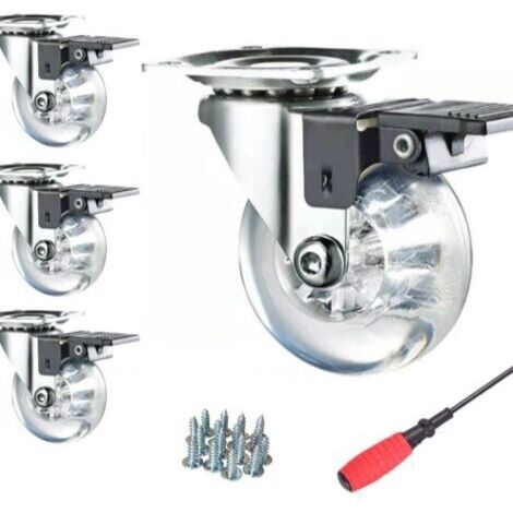 Schwerlast-Möbelrollen mit Bremsen (4 Stück), 50 mm (2"), 360° drehbare Polyurethanräder mit Schrauben, für den Transport von bis zu 160 kg