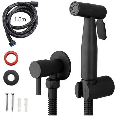 Tragbarer schwarzer Bidet-Sprühkopf – Edelstahl SUS304 – Shattaf-Ventil zur Strahlregulierung – Kompatibel mit Standard-Toiletten (1/5)