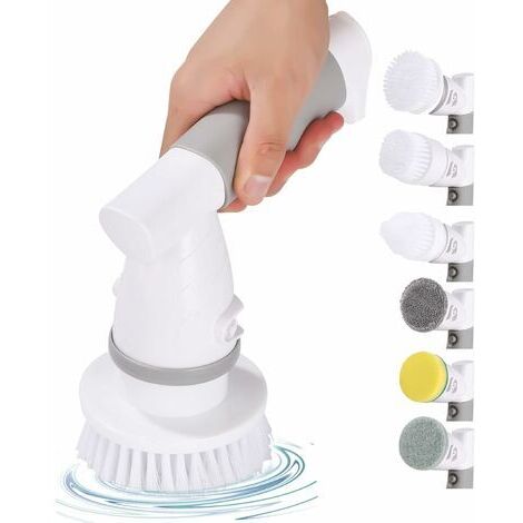 Tragbare elektrische Reinigungsbürste, wiederaufladbare elektrische Badezimmer-Reinigungsbürste, austauschbare Bürstenköpfe, zur Fliesenreinigung
