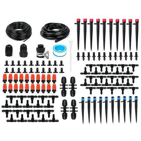 Automatisches Gartenbewässerungssystem-Set, für Rasen/Garten/Terrasse, Kunststoff, 60 m, einstellbarer Wasserdurchfluss, einfache Installation, mehrfarbig