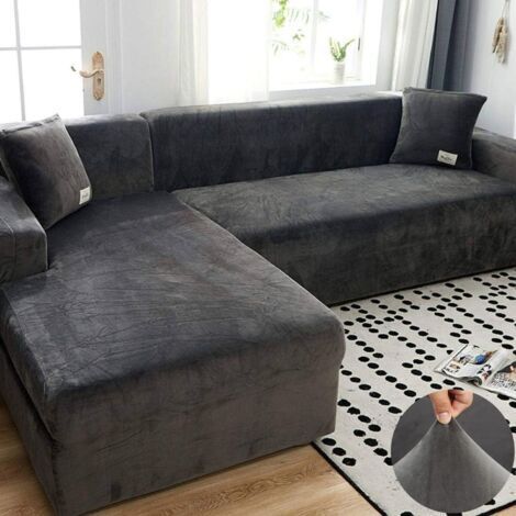 Dehnbarer Sofabezug aus weichem Samt, universell passend für L-förmige Sofas, waschbar, rutschfest