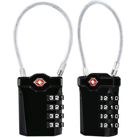 Ahlsen [2er-Pack] 4-stellige Zahlenschlösser, Kofferschlösser mit 14 cm Kabel, Gepäckschlösser für Koffer, Taschen usw. (Schwarz) (1/5)