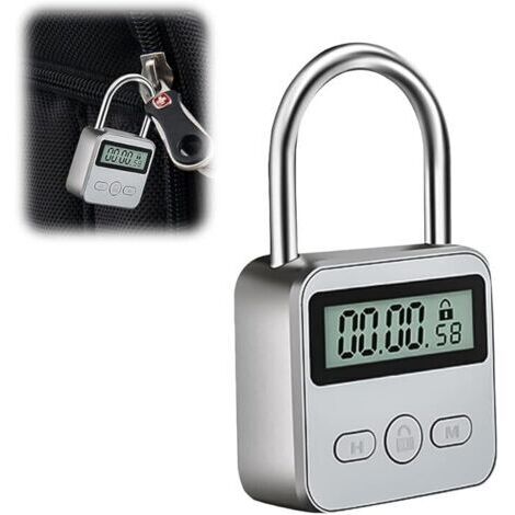 Ahlsen Display Lock, Kofferschloss mit LCD-Bildschirm, USB-wiederaufladbares Zahlenschloss mit Timer, zur Vorbeugung schlechter Angewohnheiten (Silber) (1/5)