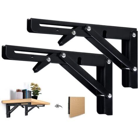 Ahlsen 2er-Set klappbare Regalträger 400 mm, klappbarer Winkel, Wandregal, robuste schwarze klappbare Konsolenhalterung für Tisch- und Wandregale, 80 kg (1/5)