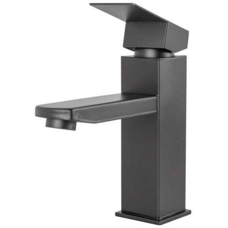 FOREHILL Robinet d'évier en laiton/zinc, noir, eau chaude/froide, flexibles, bec bas, levier unique [QLI-FA-4311] (1/4)
