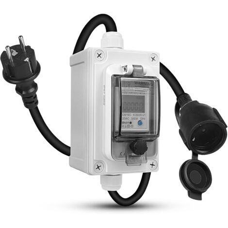 Tragbarer digitaler Stromzähler (230 V, Schutzart IP67), Außen-Wattmeter, kWh-Steckdosen-Stromzähler mit LED/Reset, Energiezählerstecker für Wohnmobile und Elektrofahrzeuge