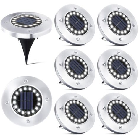 16 LED-Solar-Außenleuchten – 8 wasserdichte Solar-Gartenstrahler für Gehwege, Pfade, Terrassen, Höfe, unterirdische und eingelassene Rasenflächen