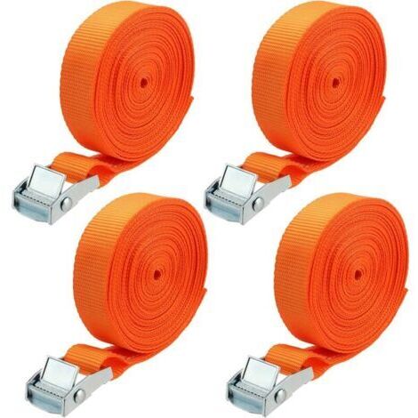 CHOYCLIT 4er-Pack 7 m Spanngurte mit Verriegelungsmechanismus, Spanngurte für Auto, Anhängerkupplung, Motorrad, Fahrrad, maximale Traglast 250 kg, Orange, 2,5 cm breit (1/5)