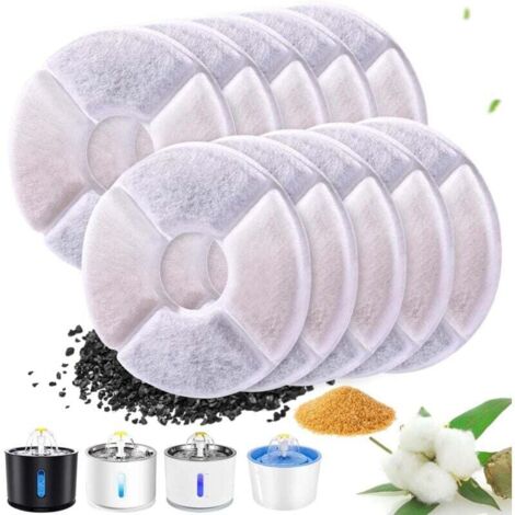 Filtre de fontaine d'eau pour chat, 10 pièces, filtre rond de remplacement pour chien/chat, filtre de fontaine d'eau pour animaux de compagnie avec charbon actif (1/4)