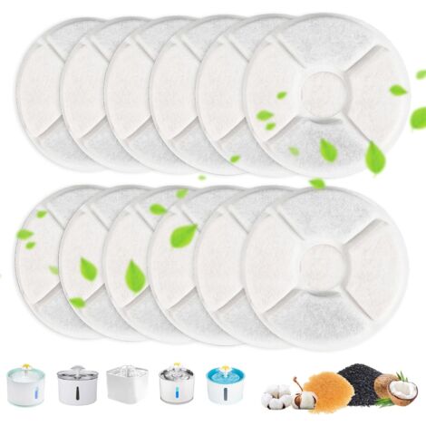 Lot de 12 filtres ronds de rechange pour fontaine à eau pour chat, filtre à charbon actif quadruple filtration pour fontaine à eau pour chien et animal de compagnie (1/5)