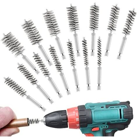 14pcs Brosses Métalliques pour Perceuse, Brosse Cylindrique en Acier Inoxydable Brosses de Chaudière de Four pour Visseuse Perceuse à nettoyer Chaudière Chauffage Bois en Métal (1/5)