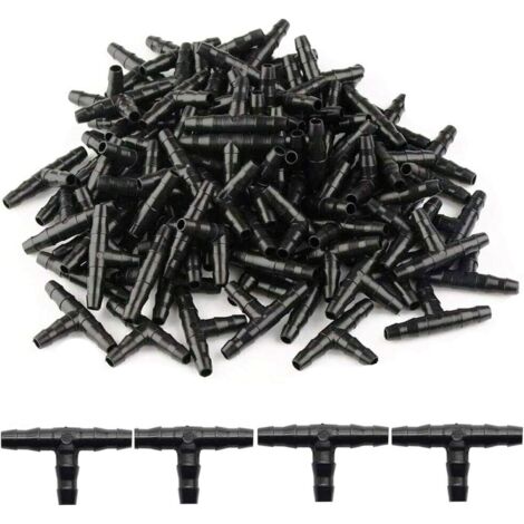200 Pcs Tee Raccord de Tuyau 4/7mm- T Raccord Connecteur PVC d'arrosage Buse d'atomisation Goutte à Goutte Micro Spray Irrigation Joint pour Tuyau Systèmes Automatique Outil (1/5)