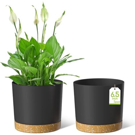 Pot de fleurs de 16,5 cm de diamètre pour plantes d'intérieur, pots de fleurs en plastique avec soucoupe et trous de drainage, pots de fleurs ronds pour plantes d'intérieur et d'extérieur (lot de 2, g (1/5)