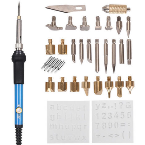 Kit de Pyrogravure Bois, SREMTCH Fer à Souder Electrique Kit avec Temperature Réglable 200-480℃ Kit de Pyrogravure Bois avec Interrupteur ON/OFF, pour Soudage,Cuir,Gravure,Sculpture Bois,Cinq têtes de (1/4)